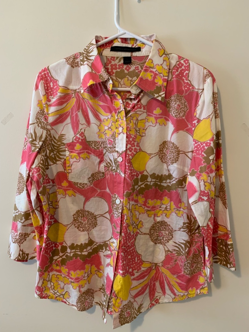 Express Floral Button-Down in Pink, Yellow & White, 100% Cotton